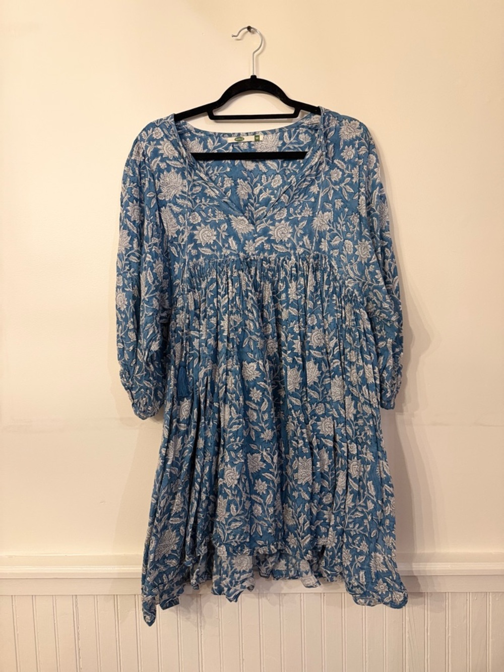 Blue Floral V-Neck Smocked Waist Dress